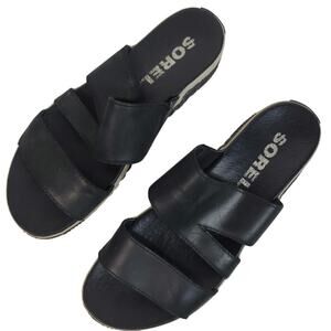 Sorel Out N Bout Plus Slides Black Leather 8.5
